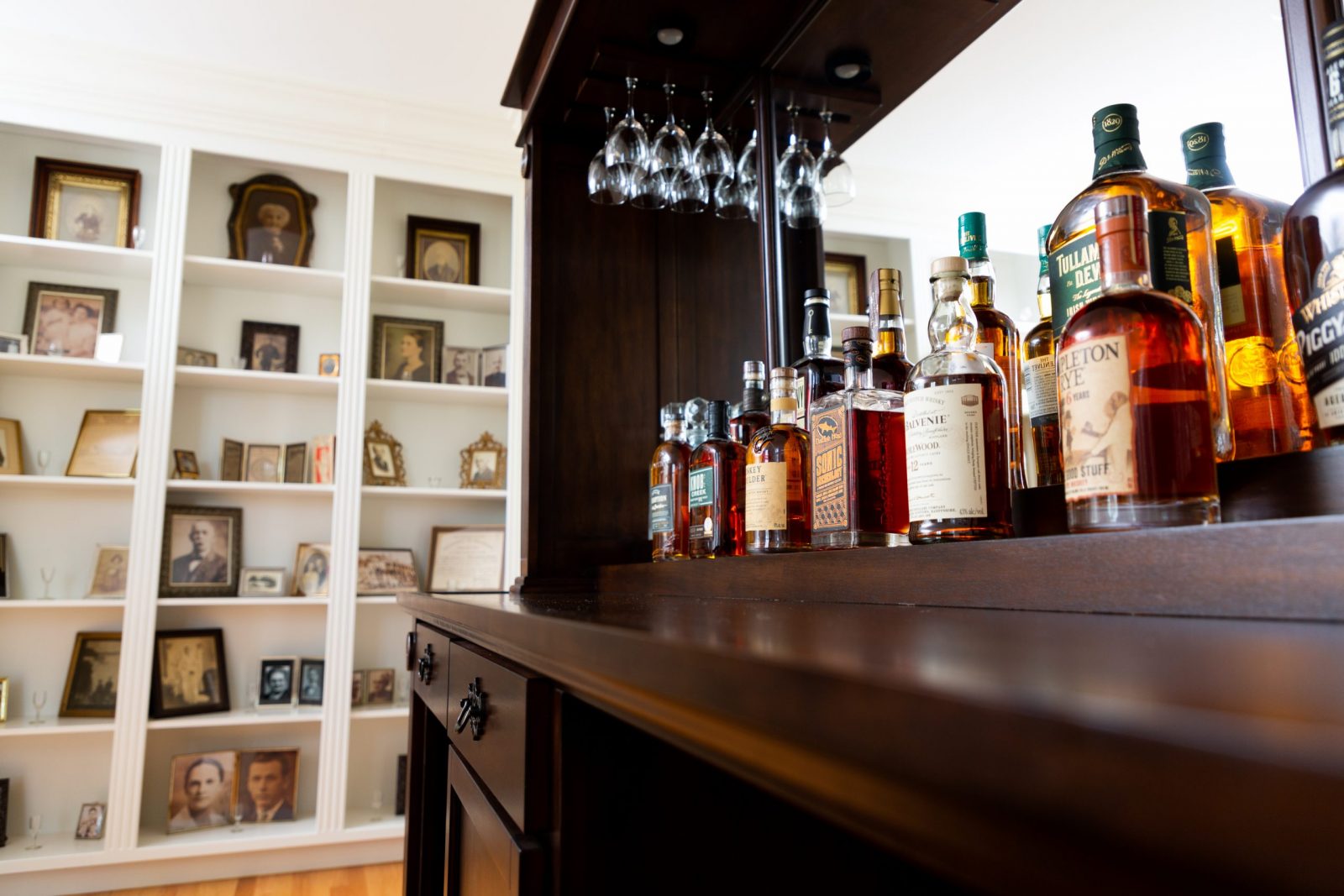 whiskey bottles on the bar