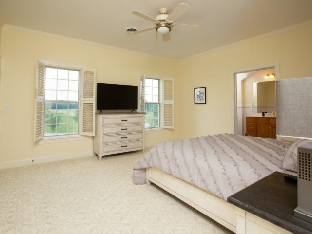 Light grey linens, bedroom view